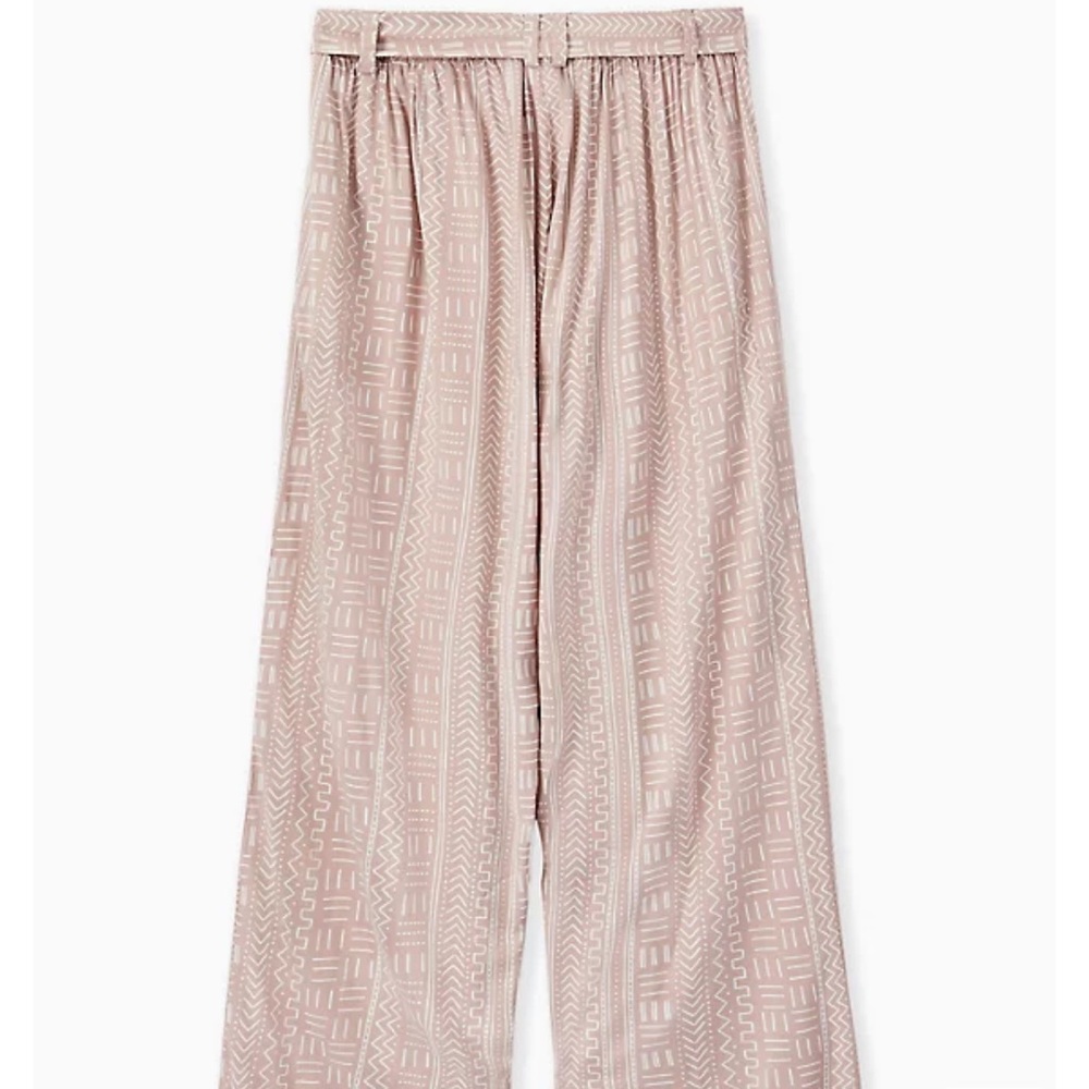 TAUPE GEO LINE CHALLIS SELF TIE WIDE LEG PANT size 3 (22)